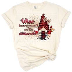 A cute gnome character holding a glass of wine in a playful style.