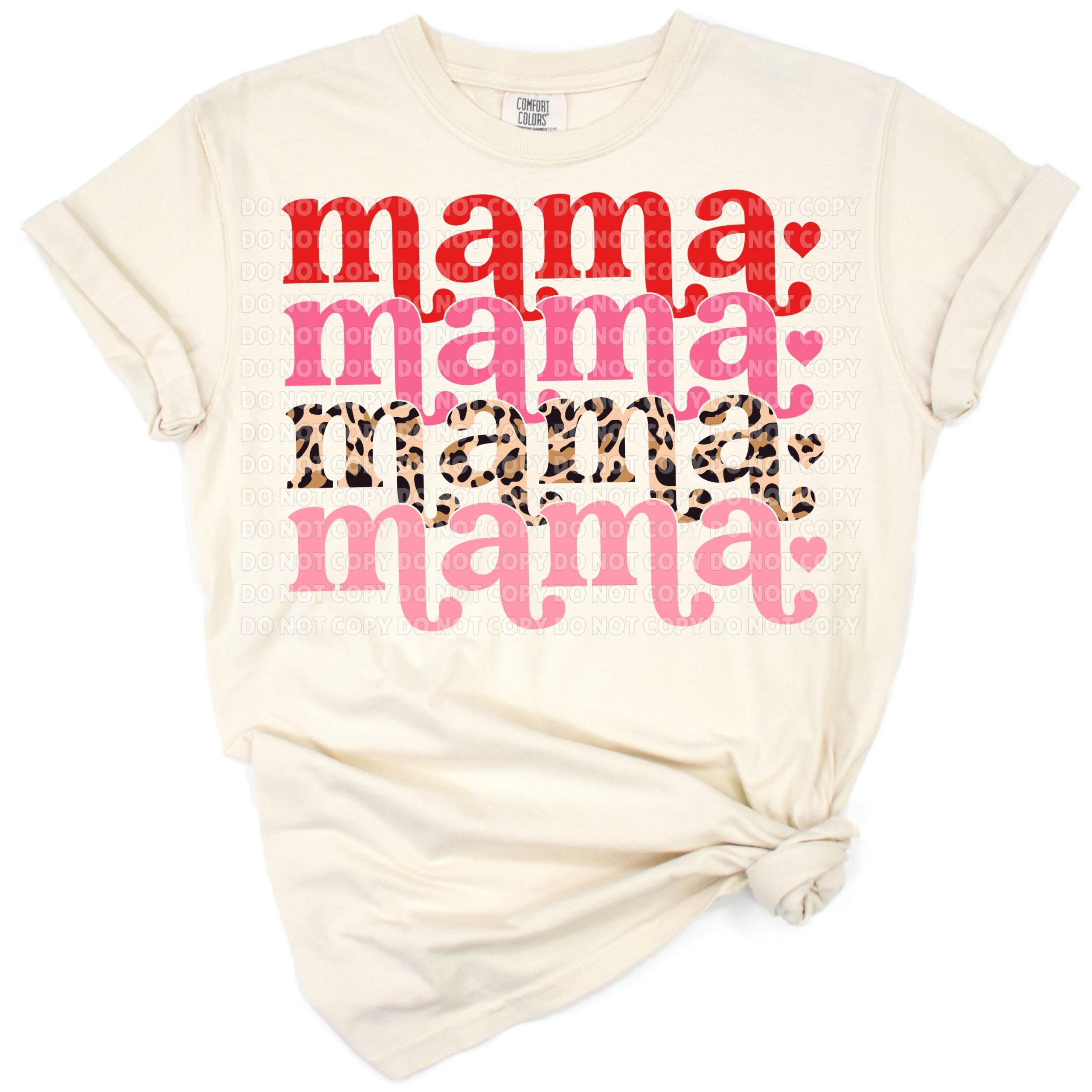 Leopard print stacked Mama lettering with playful Valentine’s Day style.