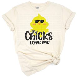 Cartoon yellow chicks with playful expressions and Easter accents.