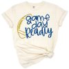 A boho grunge style football and 'game day ready' text with a mom vibe.