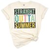 Retro inspired back to school design with vintage colors and bold text saying straight outta summer.