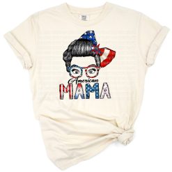 A festive design with patriotic stars and the phrase American Mama in retro style.