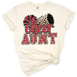 Red leopard print cheer poms and a megaphone with fun cheer aunt text