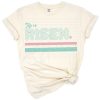 Groovy retro pink and white striped Easter design with the phrase He is Risen in playful lettering.