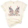 A pair of stylized wings in red, white, and blue with a grunge patriotic theme.