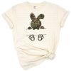 A hand drawn bunny with a camo bow tie in a playful Easter theme for children.