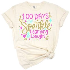A bright and sparkling 100th day of school graphic with playful elements and cheerful lettering.