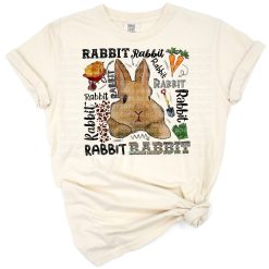A cute Easter rabbit and goat surrounded by spring flowers in a soft, pastel farmhouse style.