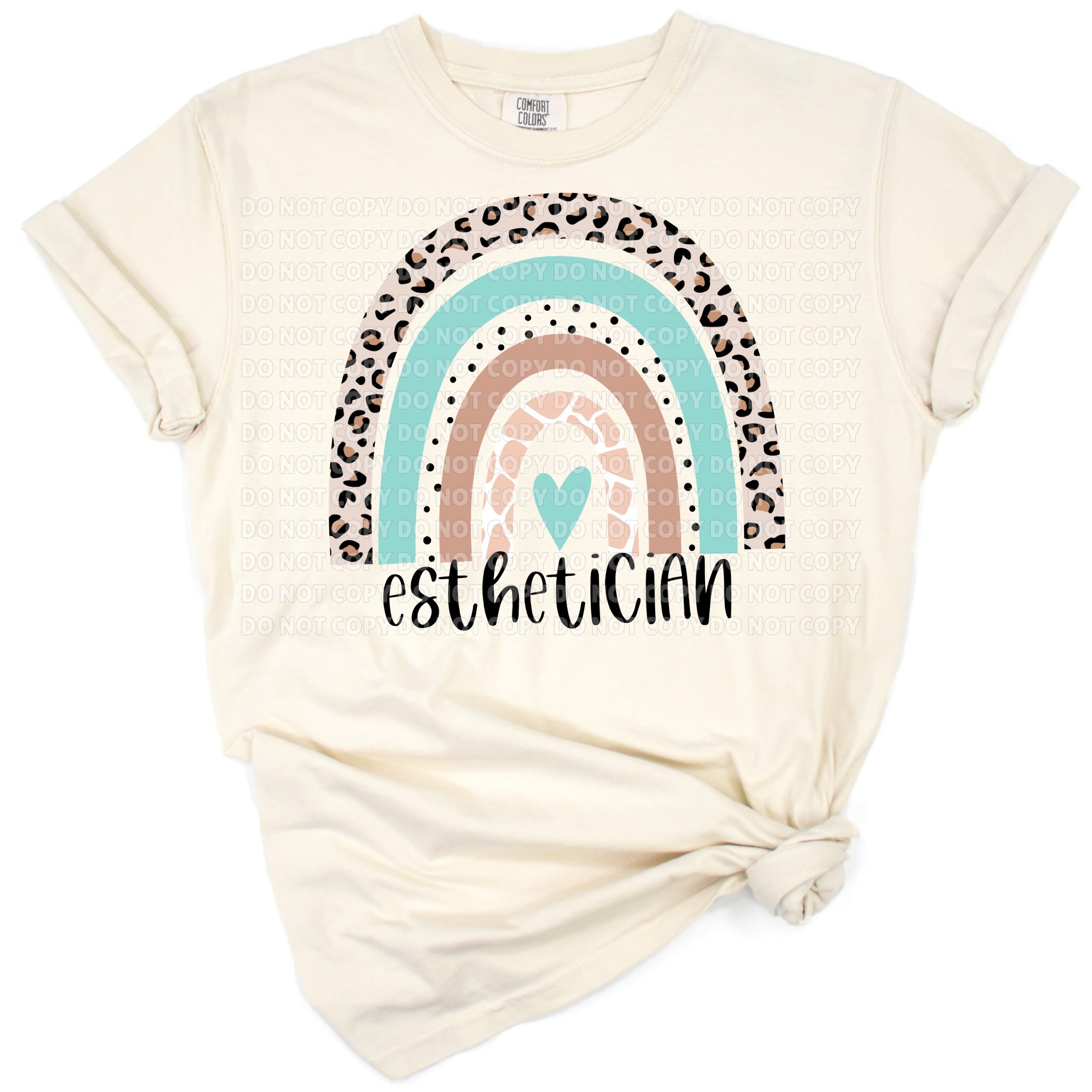 A modern rainbow illustration with beauty-themed accents and esthetician life text.