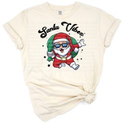 A cheerful Santa with a festive holiday theme, perfect for family Christmas outfits.