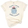 Santa Claus with a big white beard and playful holiday theme.