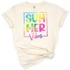 A vibrant retro illustration of a sunset beach scene with bold colors and a summer vibe.