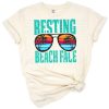A playful illustration of sunglasses with a fun summer beach theme and vibrant colors.