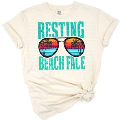A playful illustration of sunglasses with a fun summer beach theme and vibrant colors.