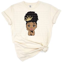 A cute illustration of an Afro princess peekaboo girl with puffs in a summery style.
