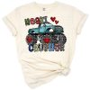 A playful monster truck filled with hearts in a Valentine's Day theme.