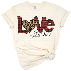 A heart featuring a buffalo plaid and leopard print pattern in a romantic style.