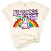 A whimsical hand drawn unicorn princess with pastel colors and cute details.