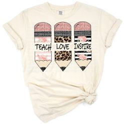 A trio of pencils decorated with blush leopard and floral patterns arranged in a cheerful design.