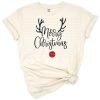 Cute reindeer with antlers decorated for Christmas with holiday accents.