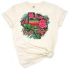 Texas map decorated with cactus, roses, serape stripes, and leopard print accents.