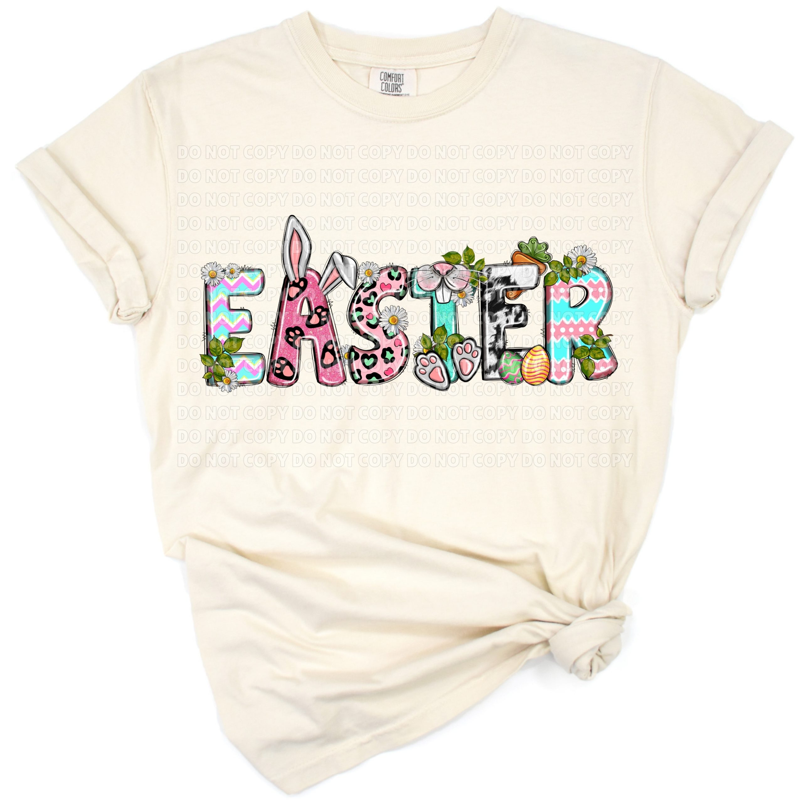 A cheerful western-style Easter design with festive elements and spring details.