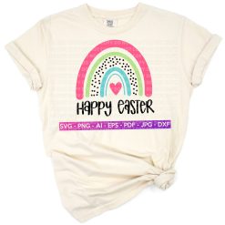 A colorful pastel rainbow with Easter accents and playful kid-friendly motifs.