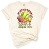 Illustration of a softball sister theme with popcorn, hot dog and leopard print details.