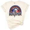 A colorful rainbow with lightning bolt and American flag motifs under the word mama.