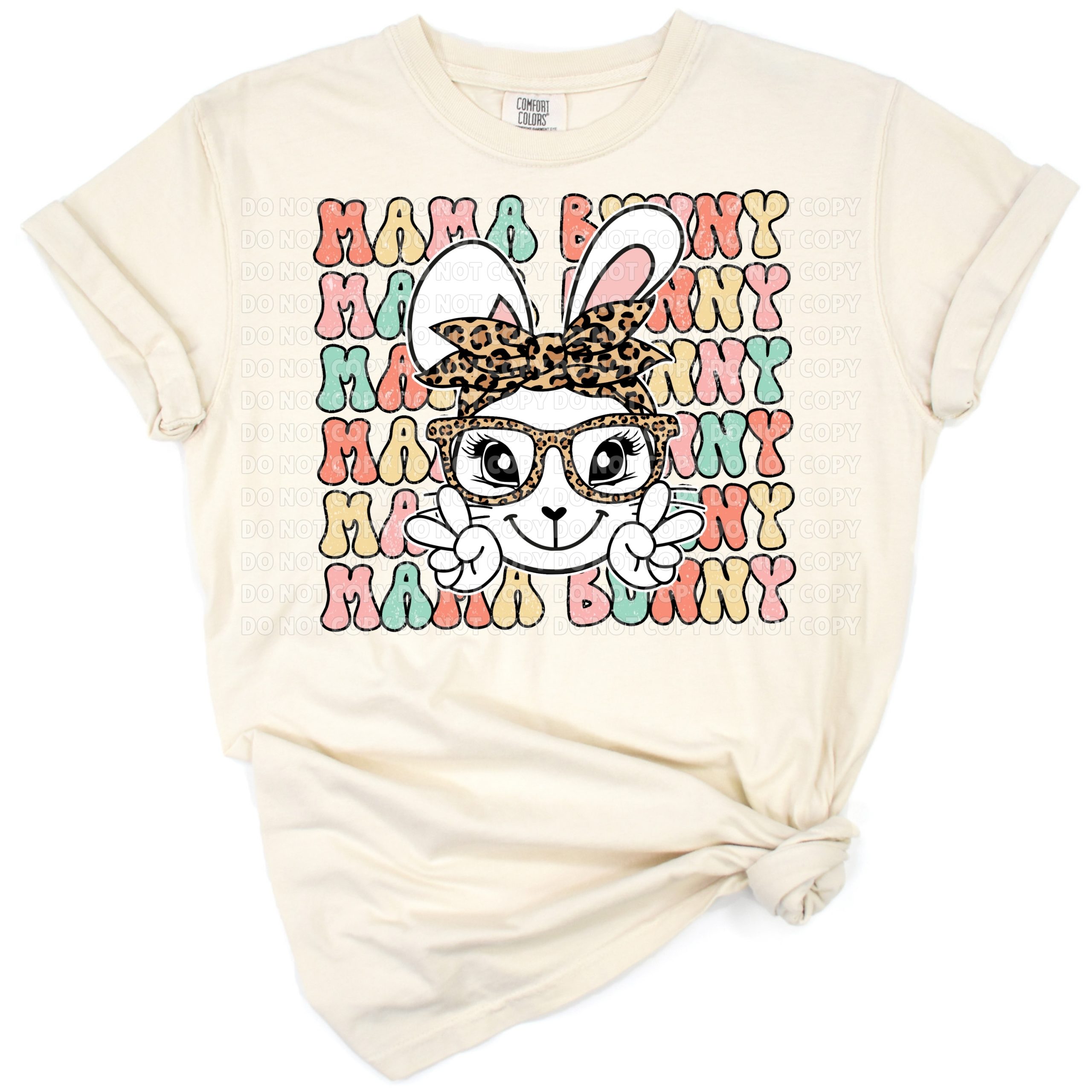A playful distressed design with a mama bunny surrounded by Easter accents.