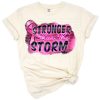 A pink ribbon with inspirational text in a strong and hopeful design.