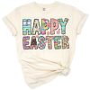 A cheerful Easter bunny with western accents surrounded by festive spring elements.