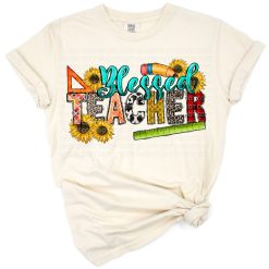 Western-inspired teacher design with retro and blessed text illustration.