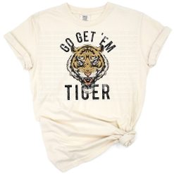 Retro styled tiger with motivational phrase in vintage colors.
