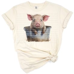 A cute pink pig in a playful cartoon style with a cheerful farmhouse vibe.