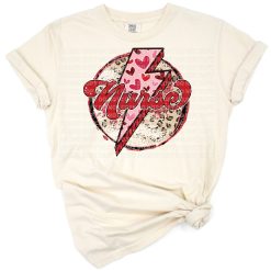 A nurse-themed design with a red heart and lightning bolt in a Valentine style.