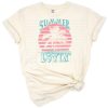 Retro summer lovin' text in vibrant beach-inspired colors with a vintage style.