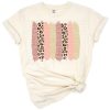 Brush stroke leopard and cheetah pattern with pink blush and rose accents.