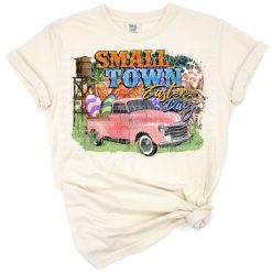 A cheerful western-style Easter truck decorated for spring in a small town setting.
