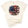 A vibrant artwork of a USA flag with leopard cheetah print and a sunflower in a floral retro style.