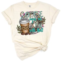 Western style coffee and leopard print design with a fun quote.