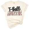 Retro tee ball auntie letter design in playful colors.