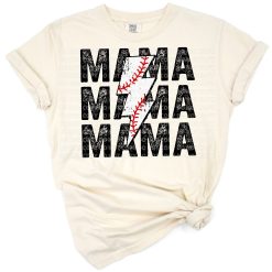 Stacked baseball mama text with distressed lightning bolt graphics.