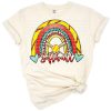 A colorful softball-themed rainbow with leopard and cowhide print accents.