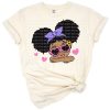 Cute afro puff girl peeking playfully in a colorful summer style illustration.