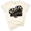 Black and gold tigers cheerleading graphic with bold text and energetic design.