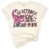 A pink dinosaur with a breast cancer awareness ribbon surrounded by supportive elements.