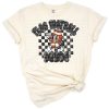 Groovy black retro flag football mom lettering with playful sports accents.