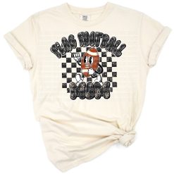 Groovy black retro flag football mom lettering with playful sports accents.