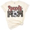 Sporty red soccer mom text design with bold letters.